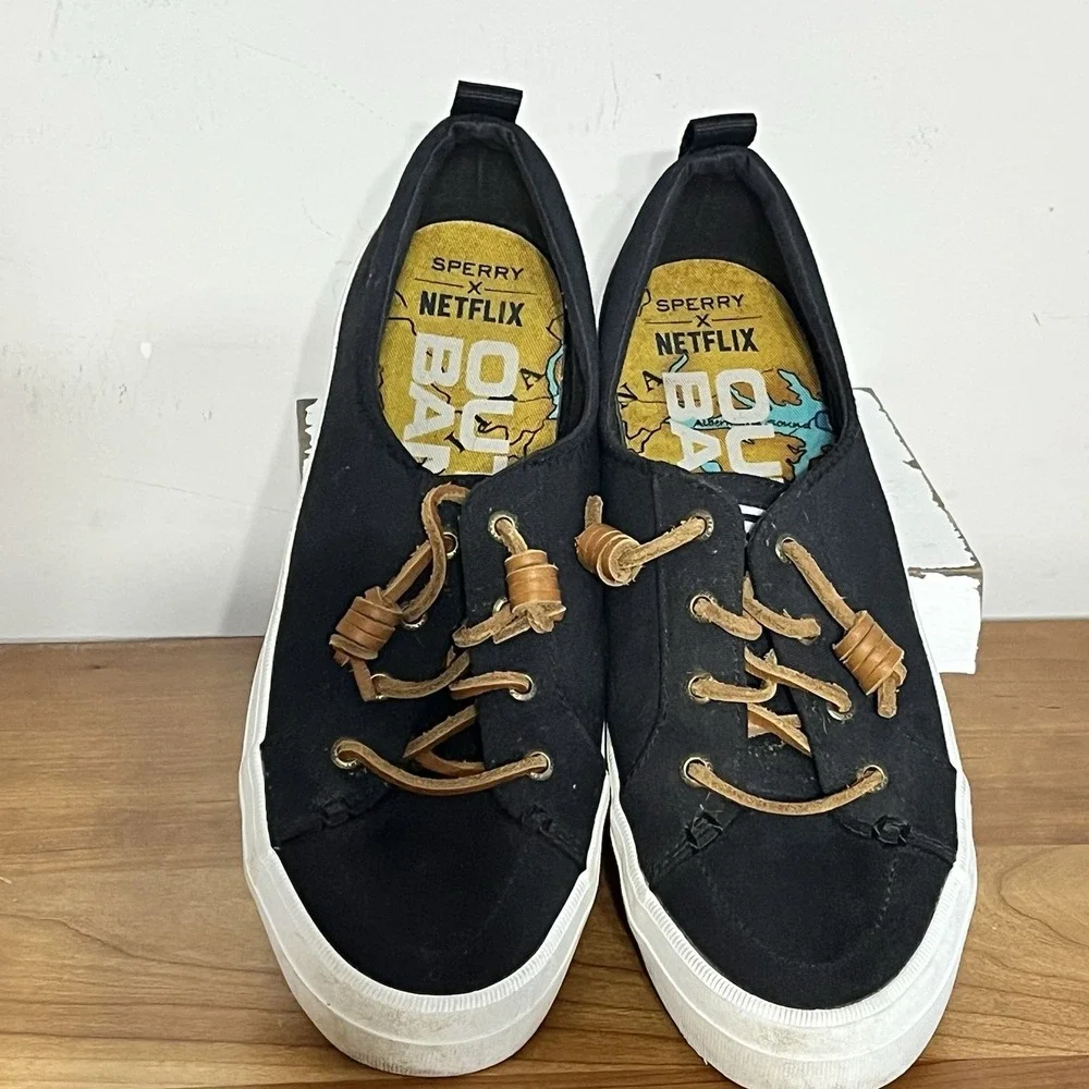 Sperry X Netflix Outer Banks OBX Top Sider Black Brown Laces‎ Women's Size 9.5